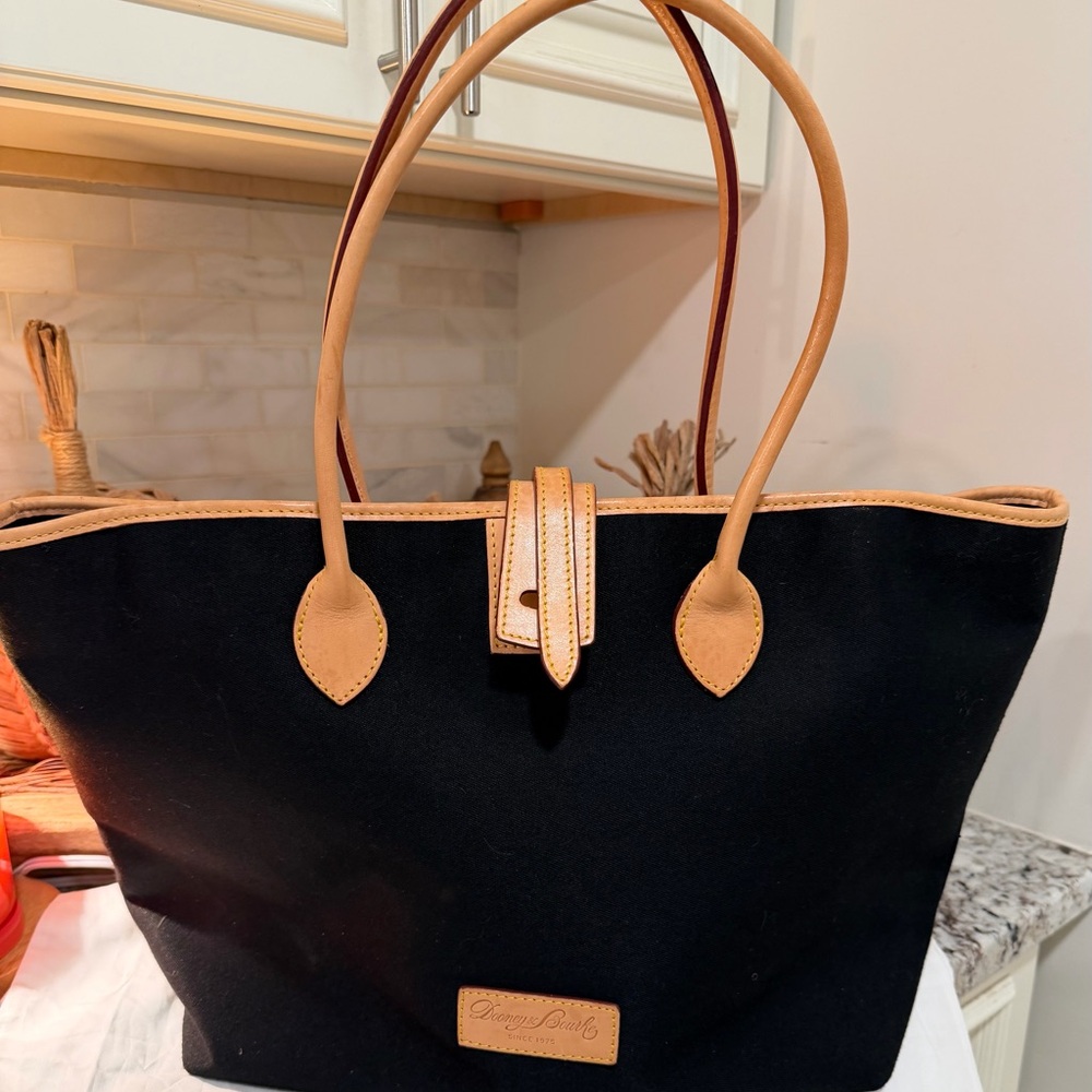 Dooney & Bourke Black Tote with Tan Trim